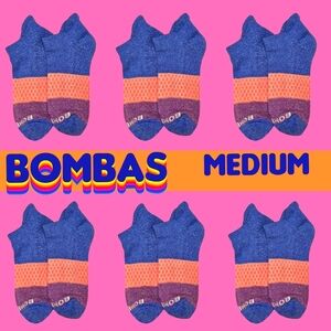 Bombas Ankle Socks 6 Pair BNWT Medium Blue/Peach/Purple